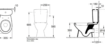 Villeroy & Boch 7S031001 Villeroy & Boch Saval Pro staand toilet uitgang H - Wit - B355xD670 mm - 2 bevestigingsgaten