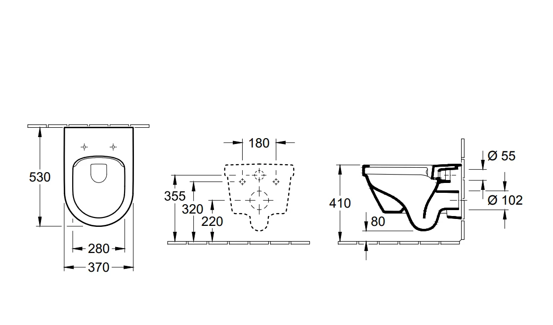 Villeroy & Boch Wandwc Villeroy & Boch Omnia architectura diep spoelrand 37x53x wit combipack 5684HR01
