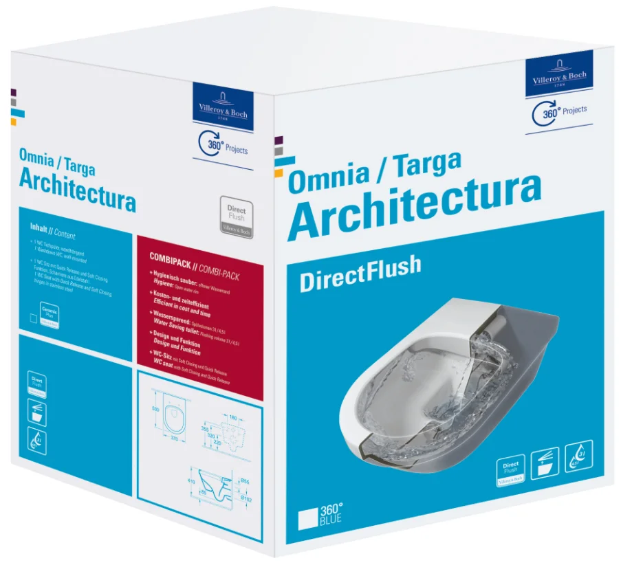 Villeroy & Boch Wandwc Villeroy & Boch Omnia architectura diep open spoelrand 37x53x wit vuilafstotend combipack 5684HRR1