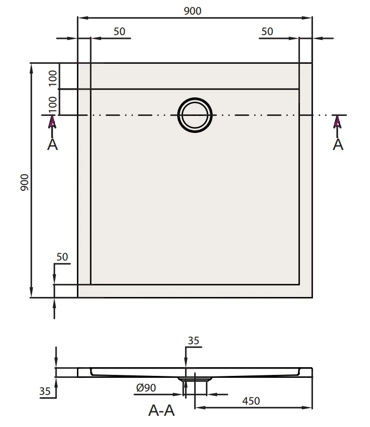 Villeroy & Boch Douchebak Villeroy & Boch Subway 900x900mm wit kunststof UDA0935SUB1V-01