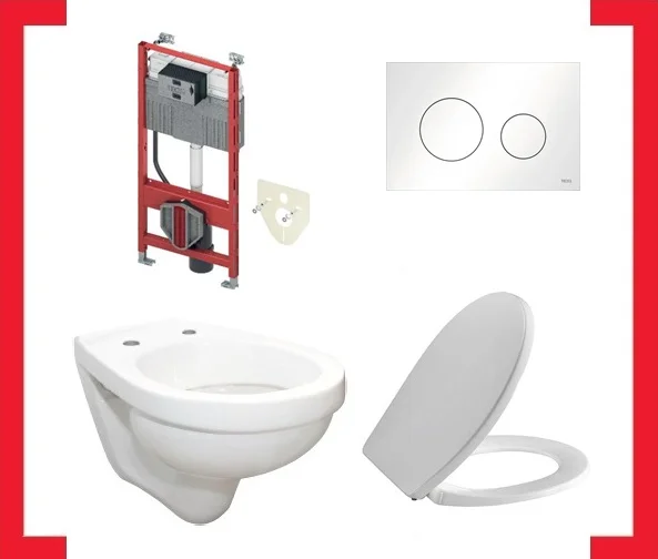 PAKKETTECE Wandwc - diep spoelrand 36x55.5x wit incl. spoelreservoir, softclose-bril en duwplaat PAKKETTECE