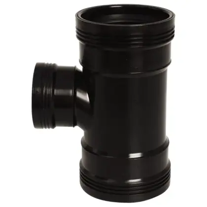 Wavin PP manchet verloop-T-stuk 90° Stroom-T-stuk 110x75mm zwart BENOR-keur afvoer/sanitair Wavin Wafix PP 3412211079