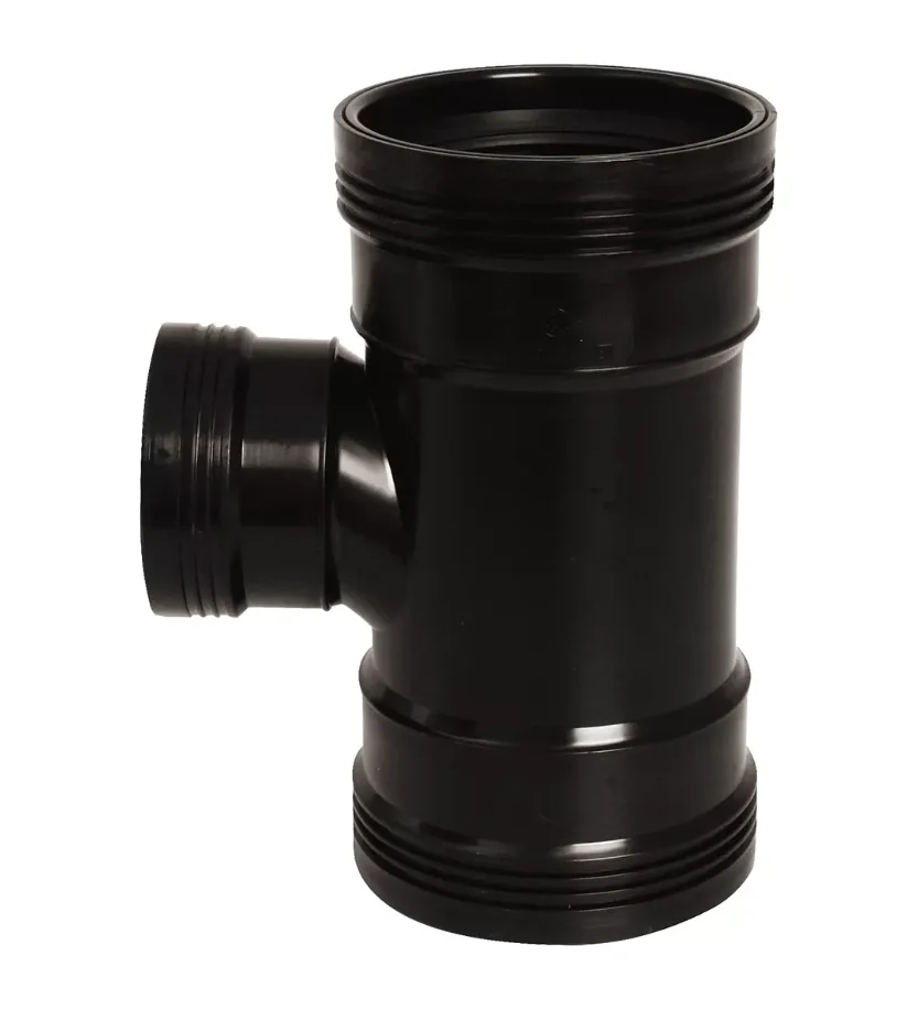 Wavin PP manchet verloop-T-stuk 90° Stroom-T-stuk 110x75mm zwart BENOR-keur afvoer/sanitair Wavin Wafix PP 3412211079